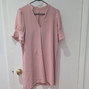 Women's Pink V-Neck Short Sleeve Blouse